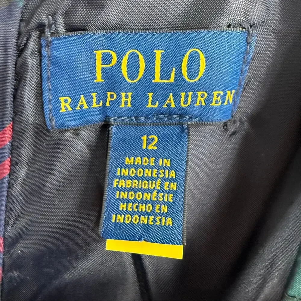Ralph Lauren Girls Dress Sz 12 Green Tartan Plaid Fit Flare Bow Preppy Holiday